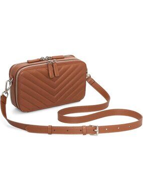 👜Women's Brown Genuine Leather Double Zip RFID Camera Crossbody Wallet Purse